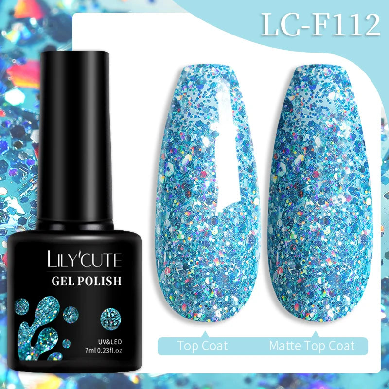 LILYCUTE 7ML 184 Colors Nail Gel Polish Shining Red Glitter Semi Permanent Nail Art Varnish Long Lasting UV LED Gel Manicure