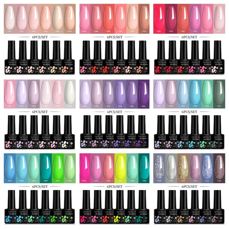 LILYCUTE 6Pcs 7ML Gel DIY Nails Polish Set Bright Pink Nail Charms Soak Off UV LED Gel Varnish Nail Art Design Accessories