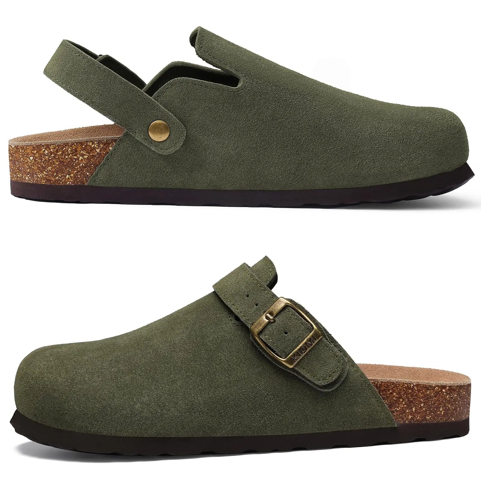 Crestar Women's Cow Suede Clogs Cork Footbed Leather Mules Slippers Unisex Comfortable Fashion Potato Shoes with Arch Support
