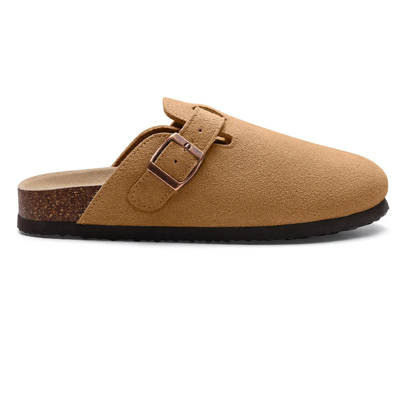 Asgard Women Cork Sole Clogs Slippers Fashion Cow Suede Flat Mules With Adjustable Buckle Men Leather Potato Shoes Beach Sandals