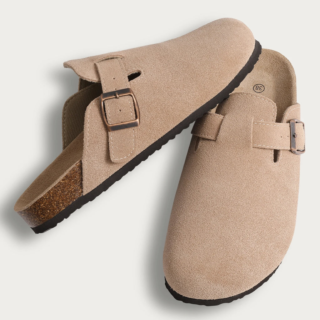 Fashion Women's Suede Mules Slippers 2025 Men Clogs Cork Insole Sandals Arch Support Outdoor Beach Slides Home Shoes Woman