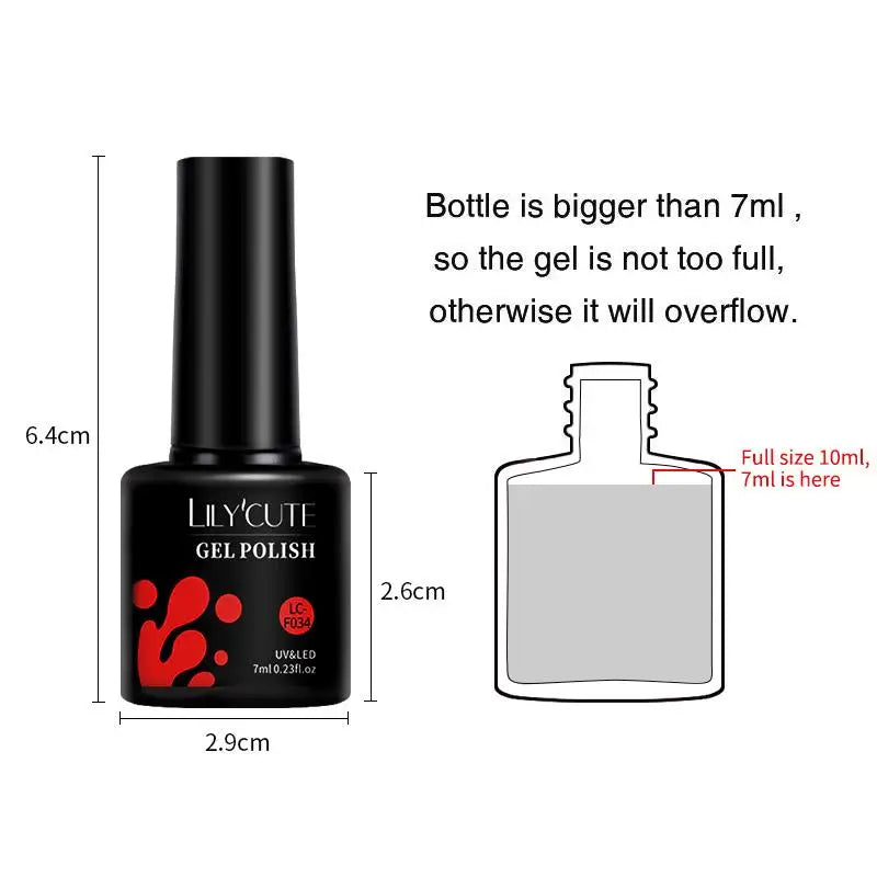 LILYCUTE 7ml Colorful Gel Nail Polish Long Lasting For Manicure Semi Permanent Base Top Coat Nail Art UV Gel Varnish