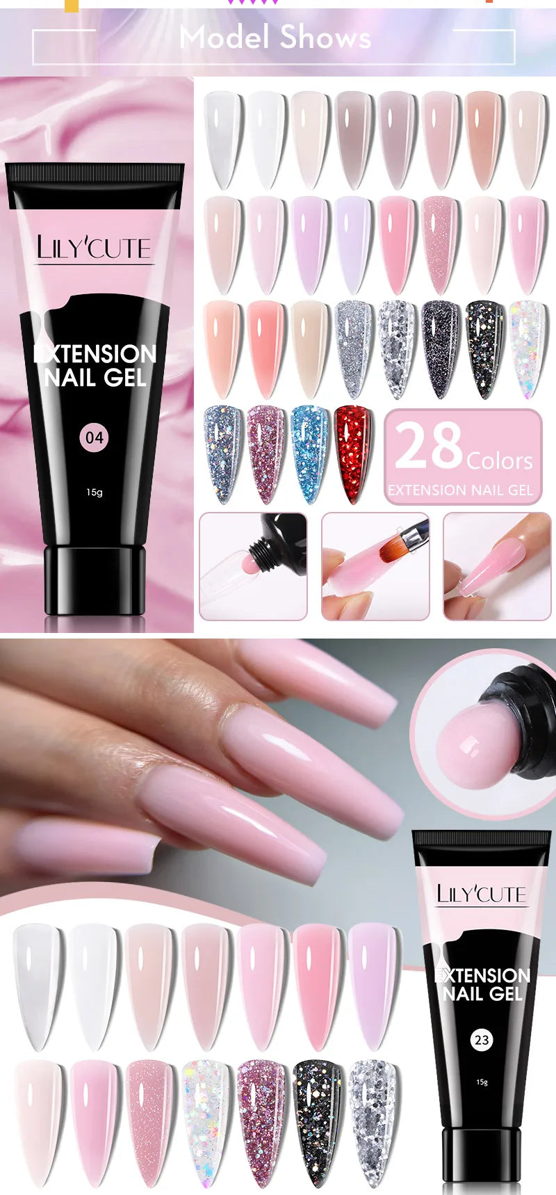 LILYCUTE Extension Nail Gel Polish Glitter Vernis Semis Permanent UV Gel For Manicure Nail Art Prolong Construction Gel