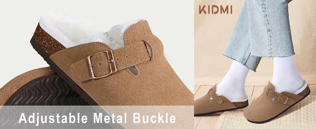 Kidmi Cork Suede Mules Slippers For Women Fashion Men Clogs Shoes Classic Cork Antislip Outdoor Slippers With Arch Support
