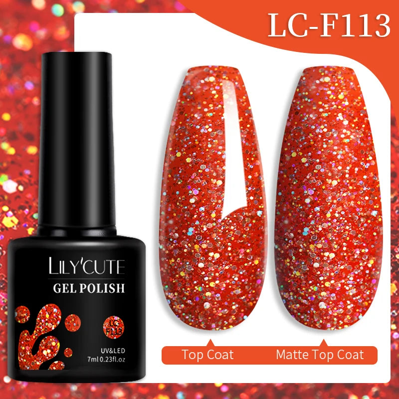 LILYCUTE 7ML 184 Colors Nail Gel Polish Shining Red Glitter Semi Permanent Nail Art Varnish Long Lasting UV LED Gel Manicure