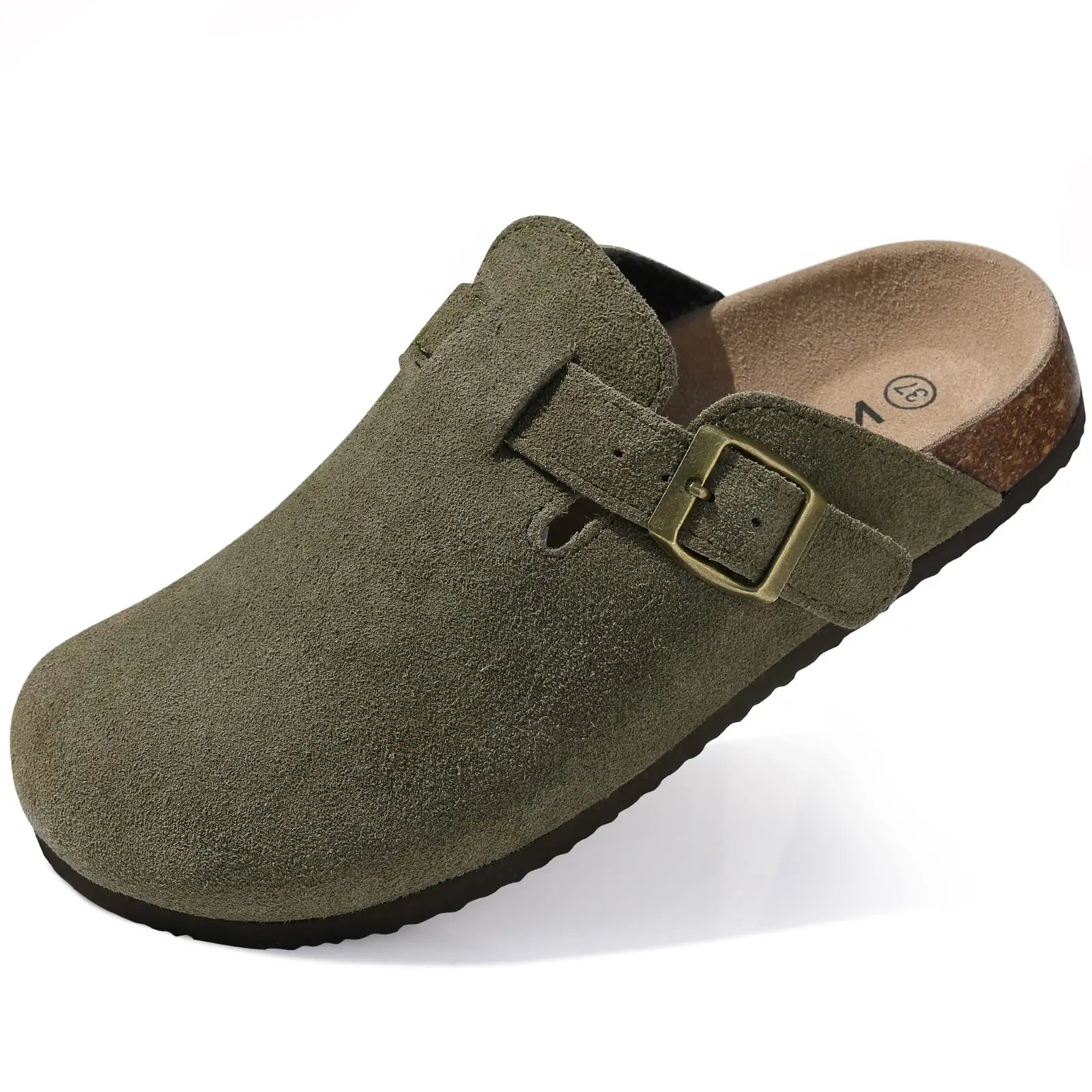 Asgard Women Cork Sole Clogs Slippers Fashion Cow Suede Flat Mules With Adjustable Buckle Men Leather Potato Shoes Beach Sandals