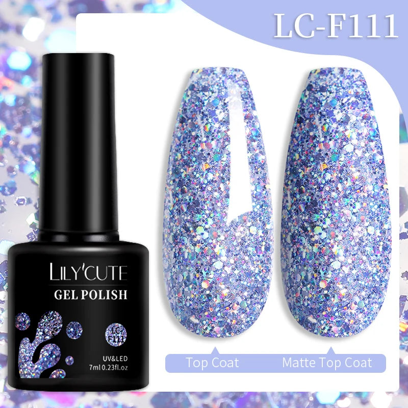 LILYCUTE 7ML 184 Colors Nail Gel Polish Shining Red Glitter Semi Permanent Nail Art Varnish Long Lasting UV LED Gel Manicure