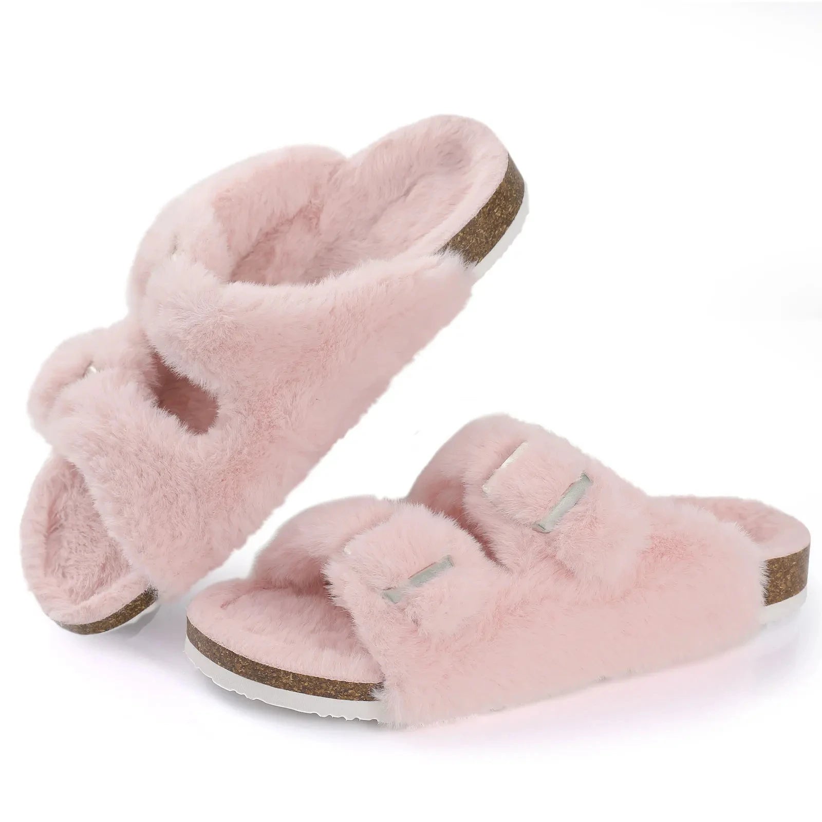 Crestar Women's Fur Lined Suede Clogs Lady Girls Fuzzy Cork Footbed Mules Genuine Leather Cow Suede Slip On Winter Potato Shoes