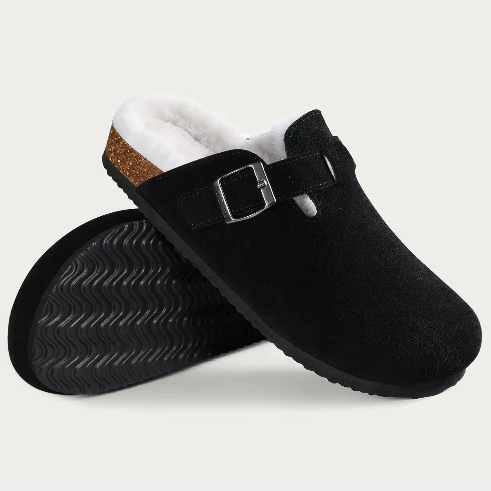 Crestar Women's Fur Lined Suede Clogs Winter Warm Fuzzy Cork Footbed Mules Unisex Cow Suede Potato Shoes Support Drop Shipping