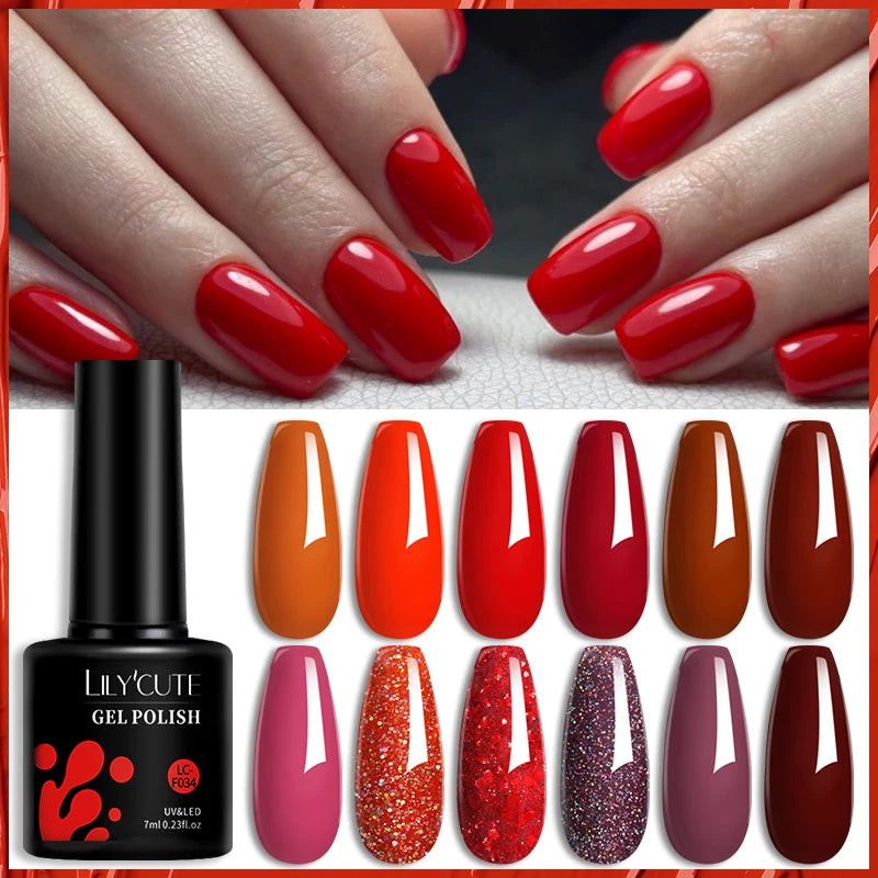 LILYCUTE 7ML Gel Nail Polish High Saturation Color For Manicure Vernis Semi Permanent Nail Art Base Top Coat UV Nail Polish