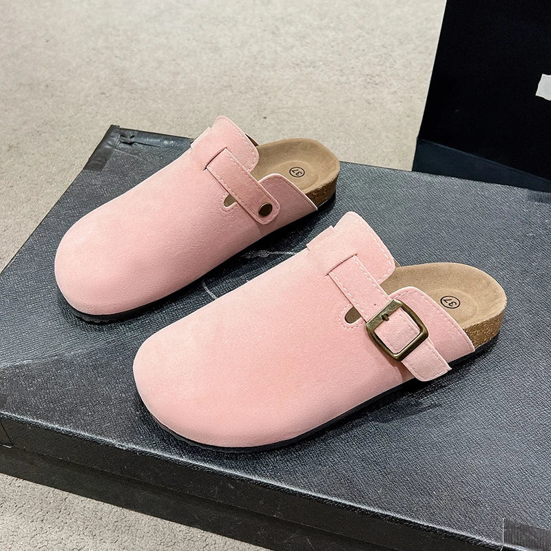 Fashion Women's Suede Mules Slippers 2025 Men Clogs Cork Insole Sandals Arch Support Outdoor Beach Slides Home Shoes Woman
