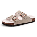 Comwarm Classic Winter Mules For Women Men New Winter Fur Suede Clogs Cork Footbed Cozy Fuzzy Slippers With Adjustable Buckle