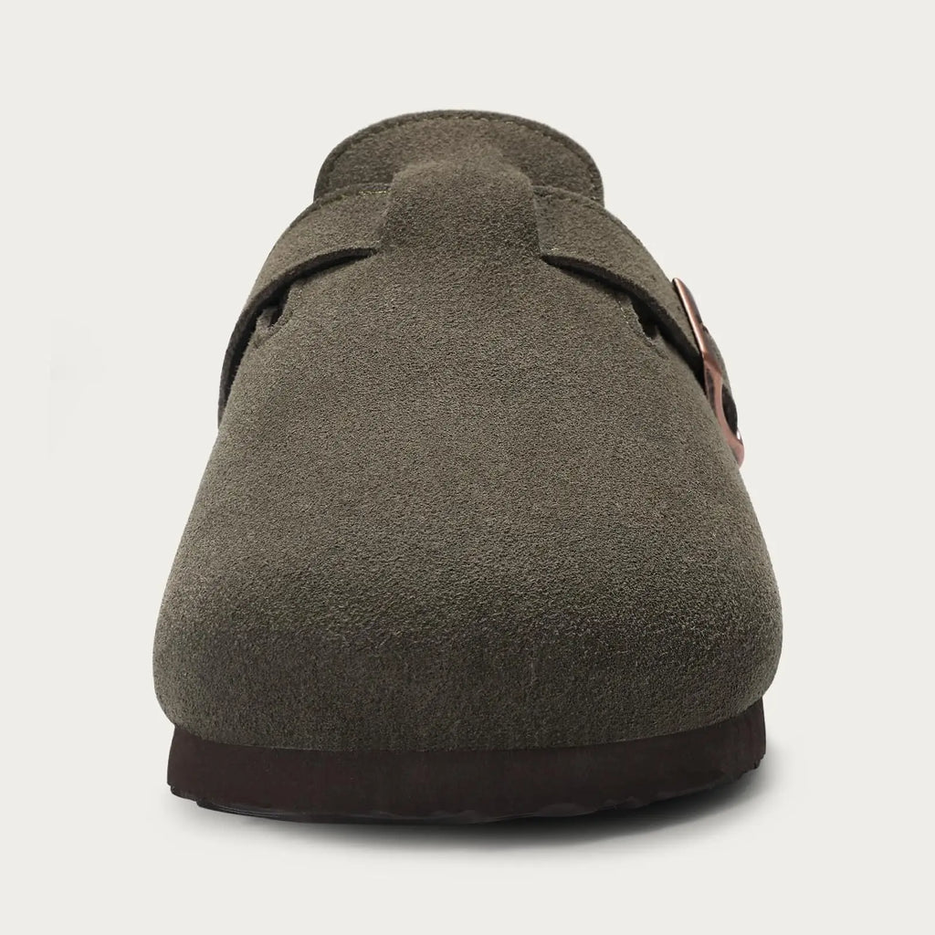 Comwarm Classic Winter Mules For Women Men New Winter Fur Suede Clogs Cork Footbed Cozy Fuzzy Slippers With Adjustable Buckle