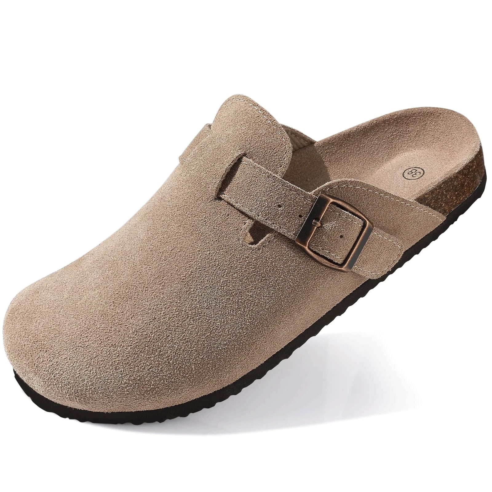 Asgard Women's Suede Clogs Leather Mules Cork Footbed Sandals Arch Support Aldult Four Seasons Adjustable Buckle Potato Shoes