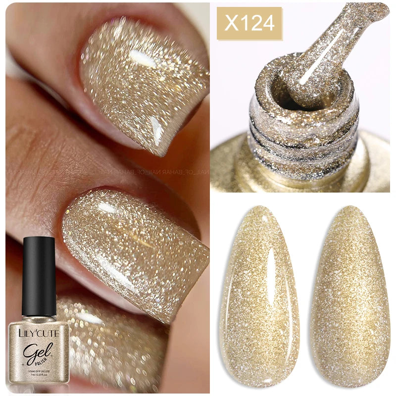 LILYCUTE Glitter Gel Nail Polish Sequins Semi Permanent UV Gel Colorful Gel Polish Soak Off UV LED Nail Gel Varnish For Manicure