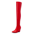 Sexy White Red Thigh High Boots Women Elastic Leather Black Wedges Over the Knee Boots For Women Fetish Party Long Slim Shoes