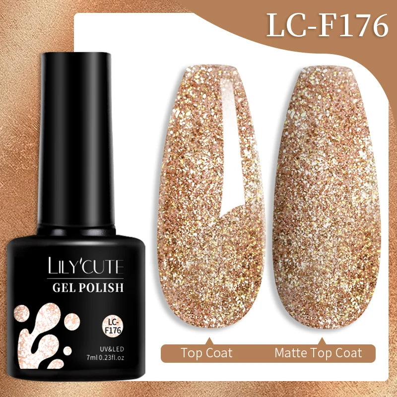 LILYCUTE 7ML 184 Colors Nail Gel Polish Shining Red Glitter Semi Permanent Nail Art Varnish Long Lasting UV LED Gel Manicure