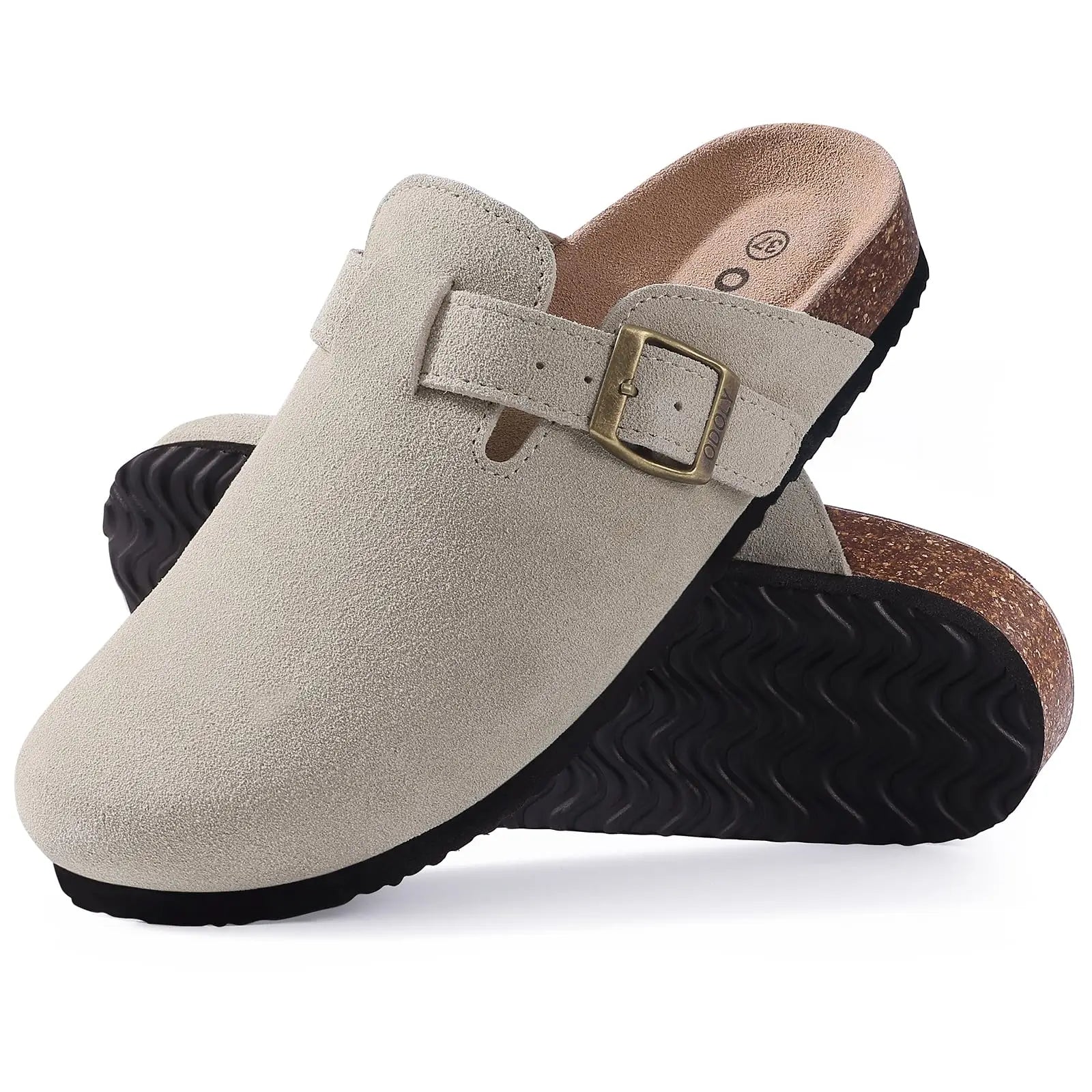 Asgard Women Cork Sole Clogs Slippers Fashion Cow Suede Flat Mules With Adjustable Buckle Men Leather Potato Shoes Beach Sandals