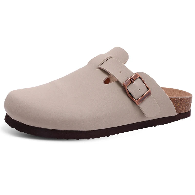 Asgard Women Cork Sole Clogs Slippers Fashion Cow Suede Flat Mules With Adjustable Buckle Men Leather Potato Shoes Beach Sandals