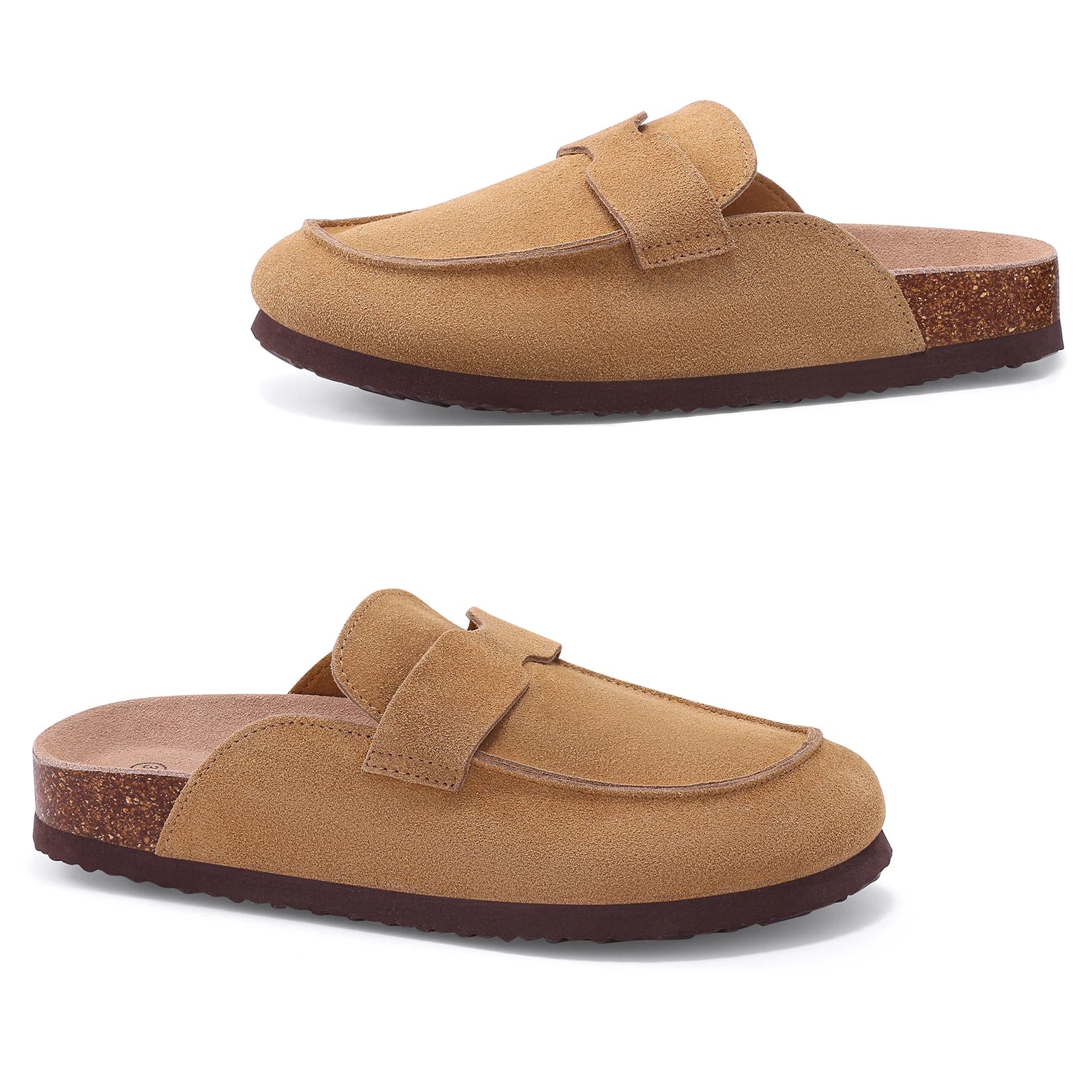 Crestar Women's Cow Suede Clogs Cork Footbed Leather Mules Slippers Unisex Comfortable Fashion Potato Shoes with Arch Support