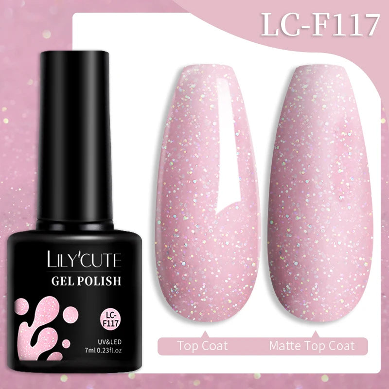 LILYCUTE 7ML 184 Colors Nail Gel Polish Shining Red Glitter Semi Permanent Nail Art Varnish Long Lasting UV LED Gel Manicure