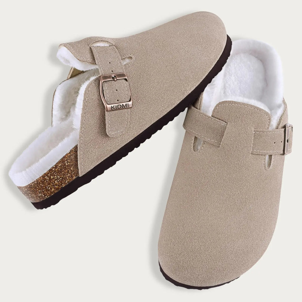 Kidmi Winter Suede Men Clogs Slippers Fashion Fuzzy Cork Clogs Shoes Casual Antiskid Fur Slippers With Arch Support Men Mules