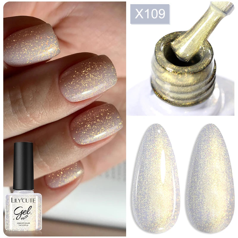 LILYCUTE Glitter Gel Nail Polish Sequins Semi Permanent UV Gel Colorful Gel Polish Soak Off UV LED Nail Gel Varnish For Manicure