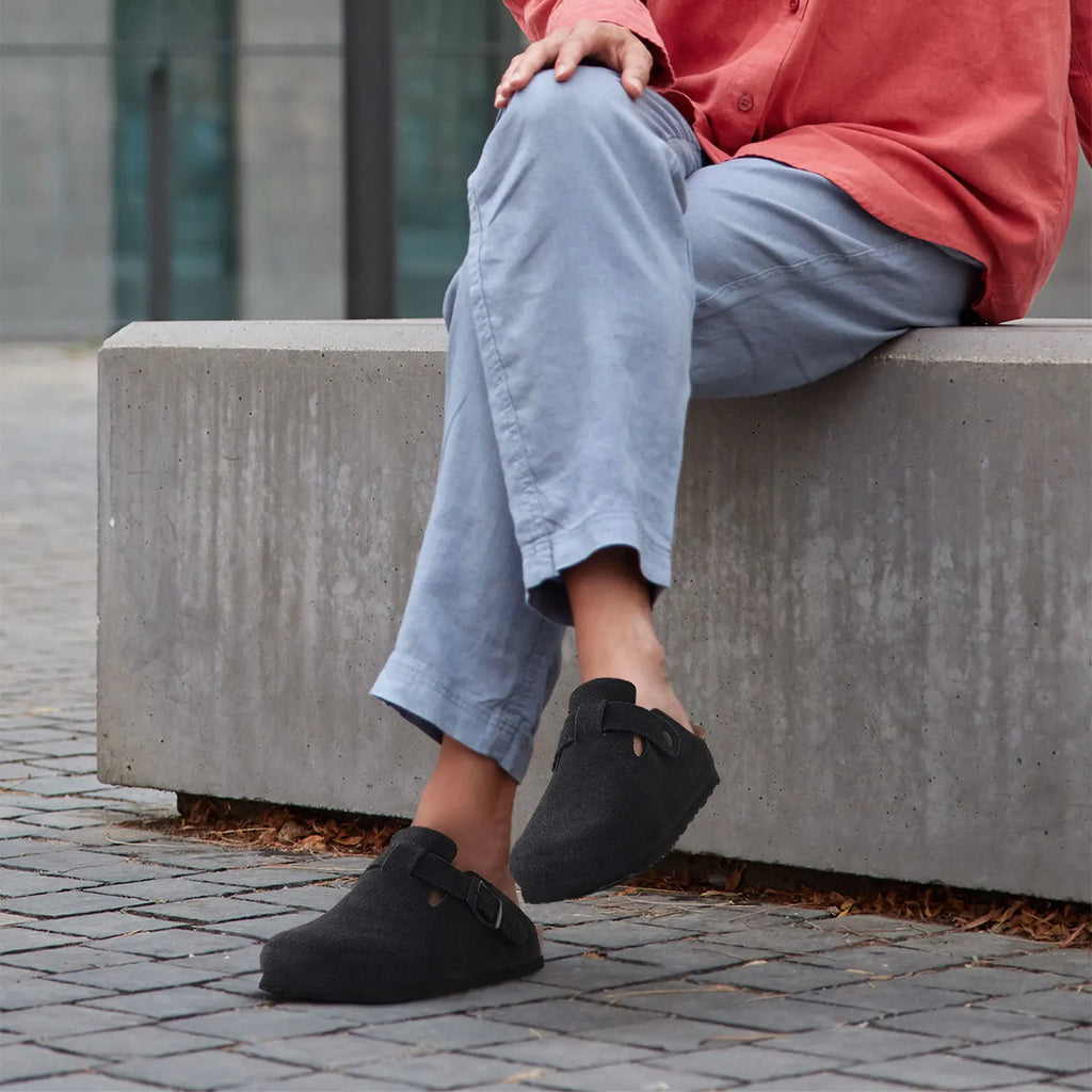 Kidmi Cork Suede Mules Slippers For Women Fashion Men Clogs Shoes Classic Cork Antislip Outdoor Slippers With Arch Support
