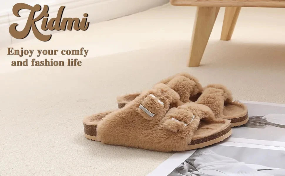 Kidmi Cork Suede Mules Slippers For Women Fashion Men Clogs Shoes Classic Cork Antislip Outdoor Slippers With Arch Support