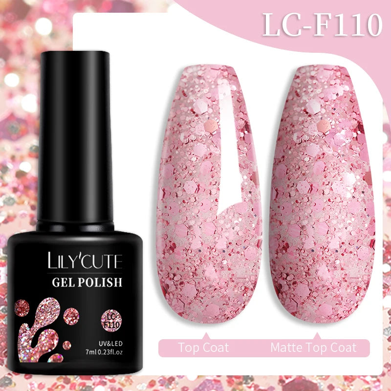 LILYCUTE 7ML 184 Colors Nail Gel Polish Shining Red Glitter Semi Permanent Nail Art Varnish Long Lasting UV LED Gel Manicure