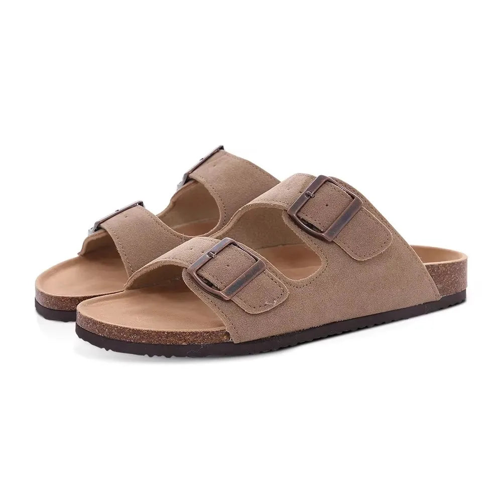 Asgard Women's Suede Clogs Leather Mules Cork Footbed Sandals Arch Support Aldult Four Seasons Adjustable Buckle Potato Shoes