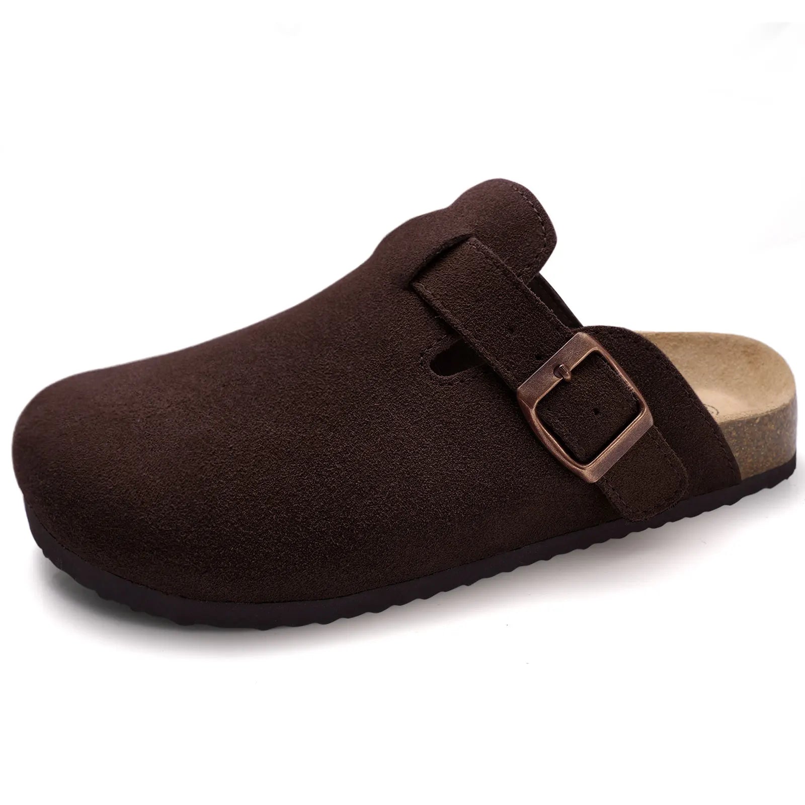 Crestar Women's Cow Suede Clogs Cork Footbed Leather Mules Slippers Unisex Comfortable Fashion Potato Shoes with Arch Support