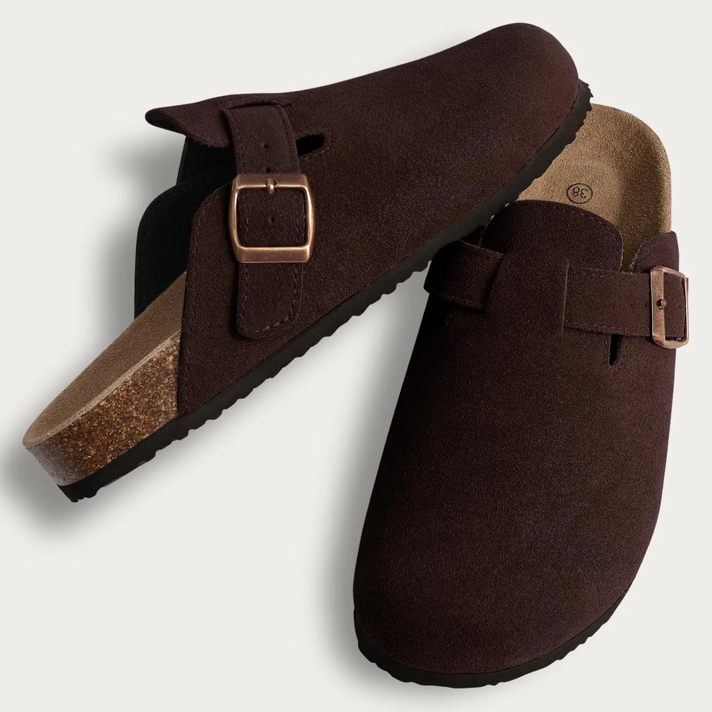 Kidmi Cork Suede Mules Slippers For Women Fashion Men Clogs Shoes Classic Cork Antislip Outdoor Slippers With Arch Support