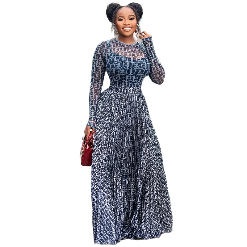 Women Two Piece Sets Skirt Set Round Neck Full Sleeve Print Tops Long Skirts A Line High Waist Y2k Streetwear Elegant 2026