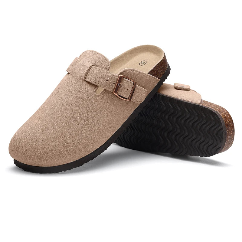 Asgard Women Cork Sole Clogs Slippers Fashion Cow Suede Flat Mules With Adjustable Buckle Men Leather Potato Shoes Beach Sandals