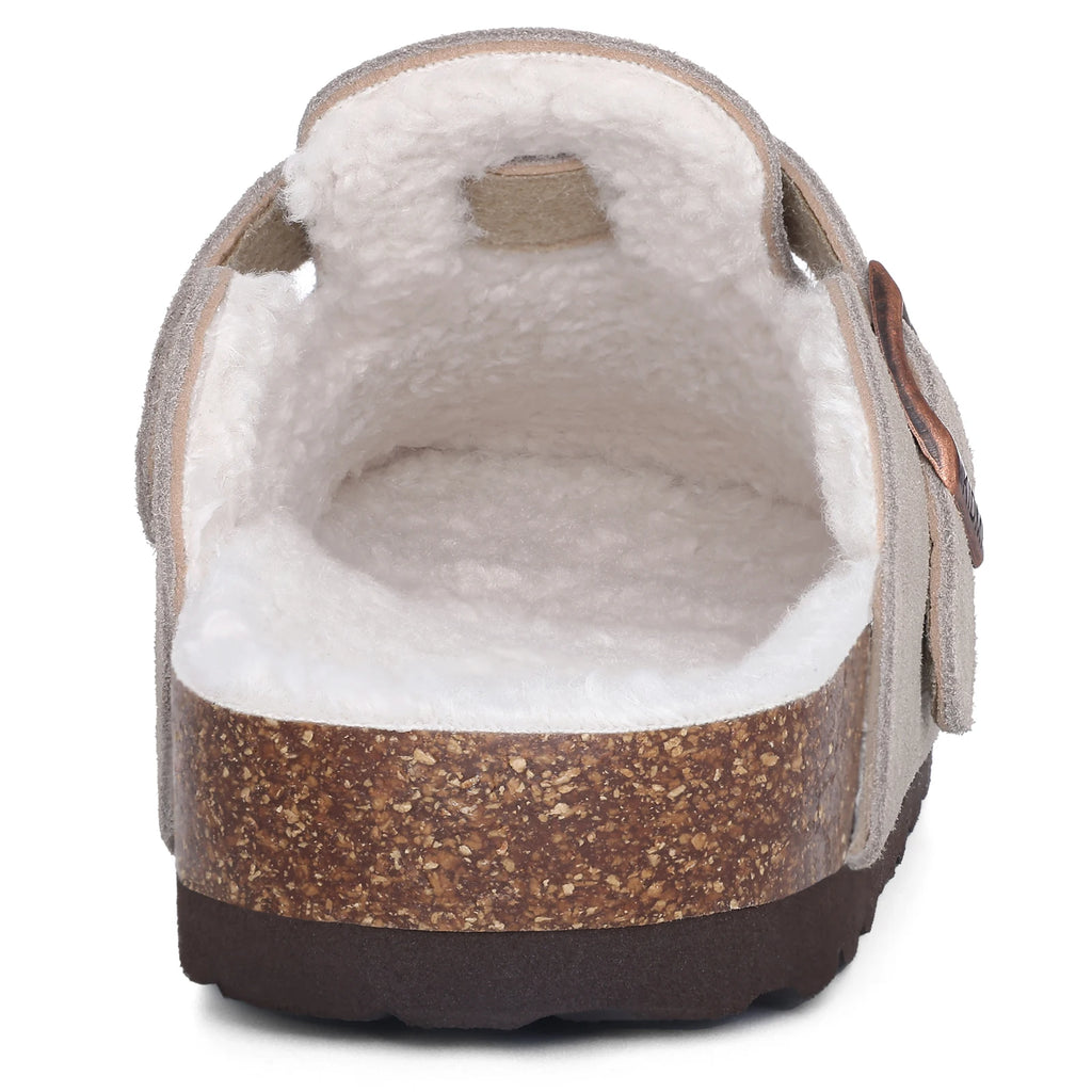 Kidmi Winter Suede Men Clogs Slippers Fashion Fuzzy Cork Clogs Shoes Casual Antiskid Fur Slippers With Arch Support Men Mules