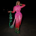 Sexy Letter Print See-Through Mesh Sheer Dress 2026 New Spring Summer Fashion Elegant Long Sleeve Club Party Long Dresses