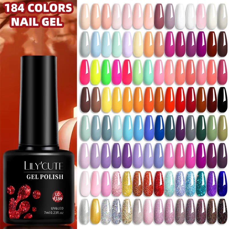 LILYCUTE 7ML 184 Colors Nail Gel Polish Shining Red Glitter Semi Permanent Nail Art Varnish Long Lasting UV LED Gel Manicure
