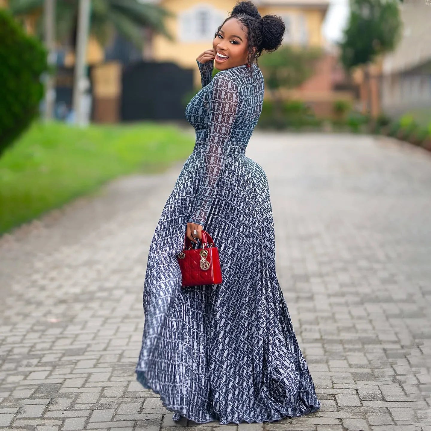 Sexy Letter Print See-Through Mesh Sheer Dress 2026 New Spring Summer Fashion Elegant Long Sleeve Club Party Long Dresses