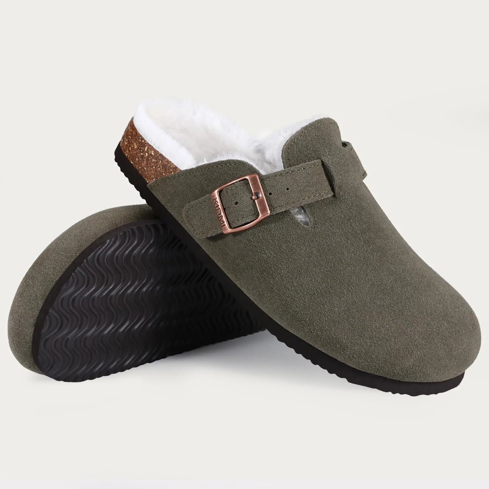 Kidmi Cork Suede Mules Slippers For Women Fashion Men Clogs Shoes Classic Cork Antislip Outdoor Slippers With Arch Support