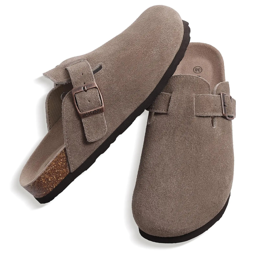 Asgard Women's Suede Clogs Leather Mules Cork Footbed Sandals Arch Support Aldult Four Seasons Adjustable Buckle Potato Shoes