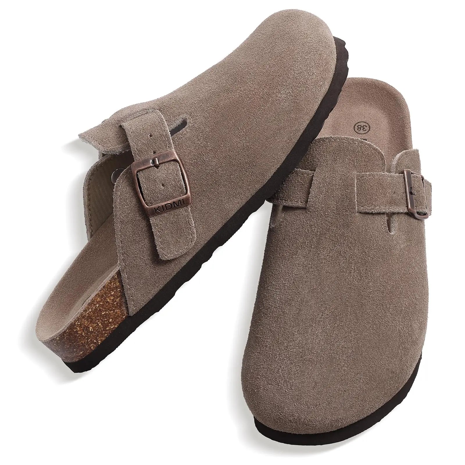 Asgard Women's Suede Clogs Leather Mules Cork Footbed Sandals Arch Support Aldult Four Seasons Adjustable Buckle Potato Shoes