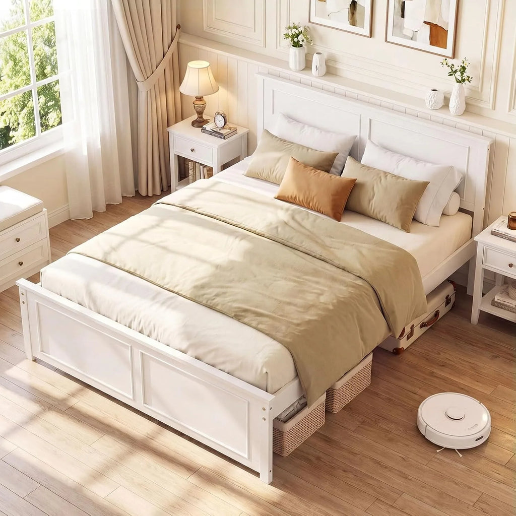 Wood Full Size Bed Frame with Headboard, Farmhouse Solid Platform Bed w/Wooden Slat Support Mattress Foundation,, Customized