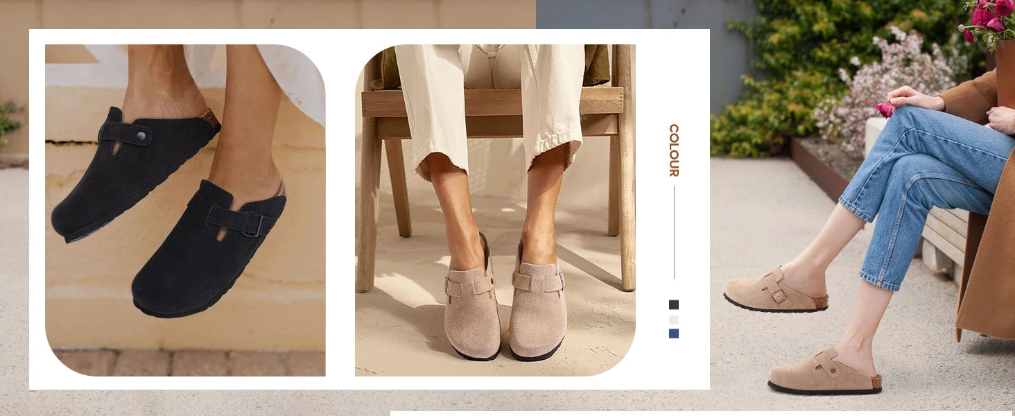 Asgard Women Cork Sole Clogs Slippers Fashion Cow Suede Flat Mules With Adjustable Buckle Men Leather Potato Shoes Beach Sandals