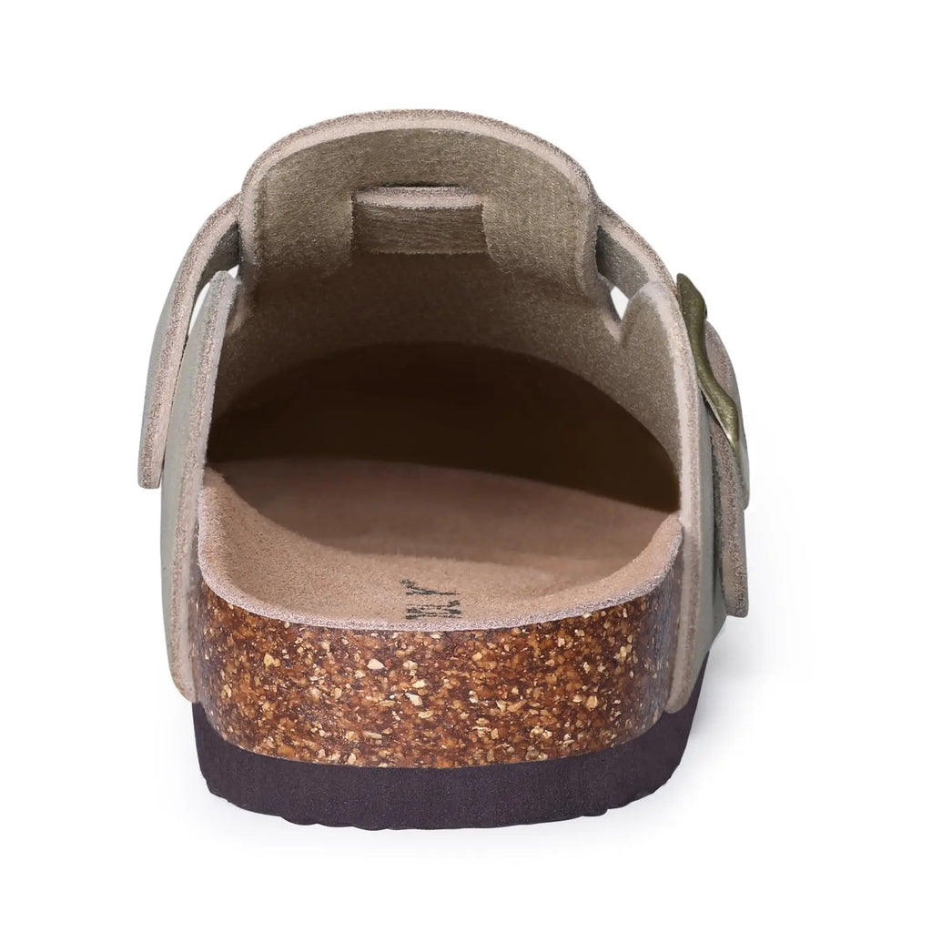 Asgard Women Cork Sole Clogs Slippers Fashion Cow Suede Flat Mules With Adjustable Buckle Men Leather Potato Shoes Beach Sandals