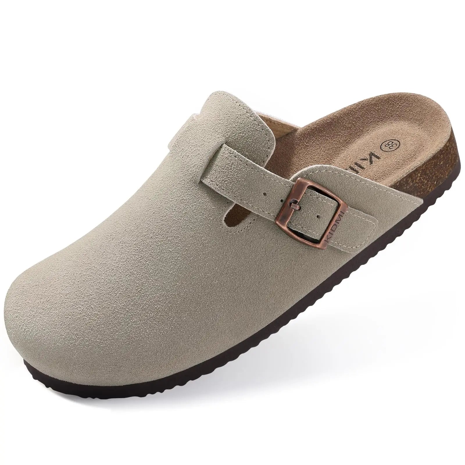 Kidmi Cork Suede Mules Slippers For Women Fashion Men Clogs Shoes Classic Cork Antislip Outdoor Slippers With Arch Support
