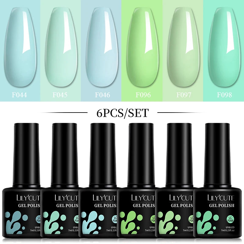 LILYCUTE 6Pcs 7ML Gel DIY Nails Polish Set Bright Pink Nail Charms Soak Off UV LED Gel Varnish Nail Art Design Accessories