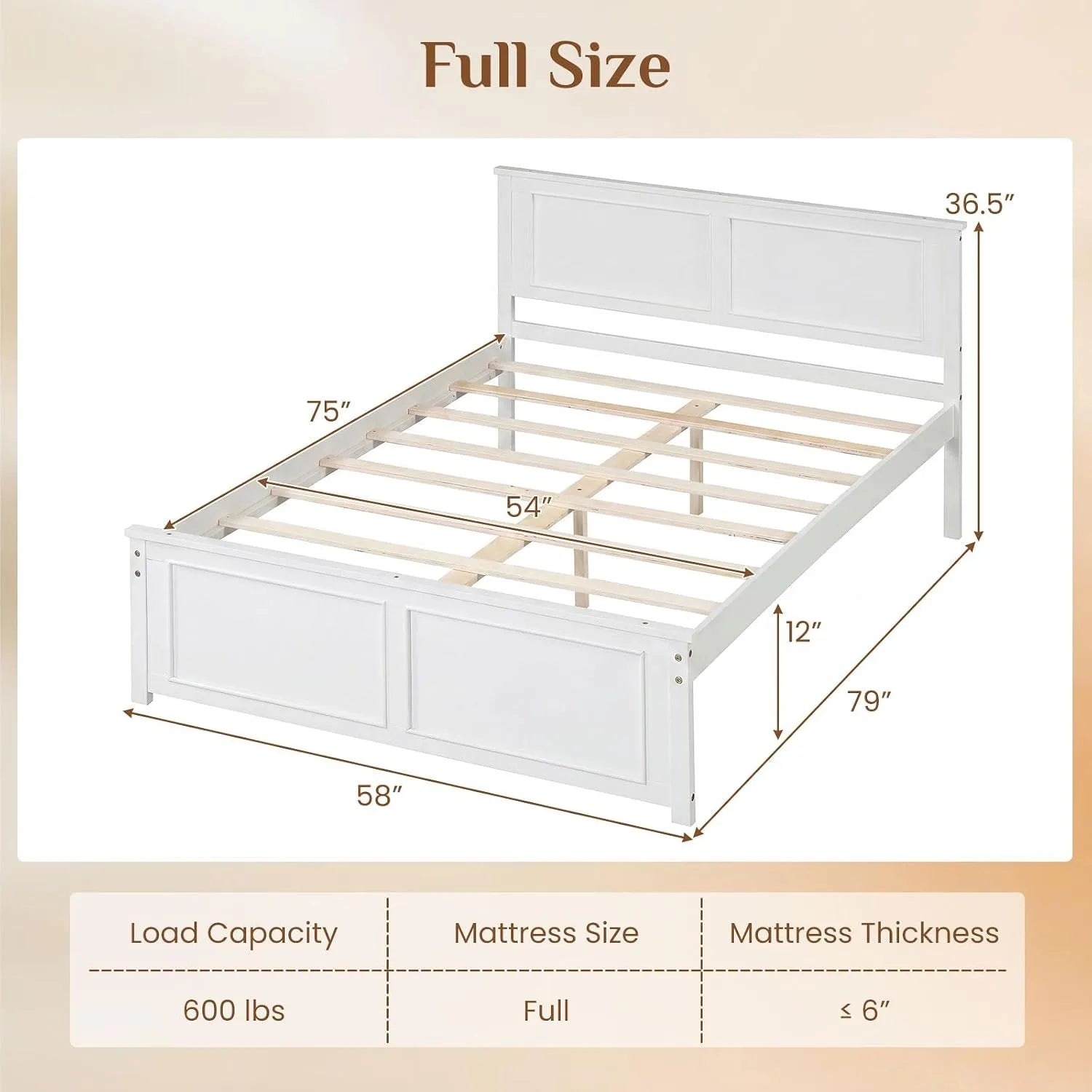 Wood Full Size Bed Frame with Headboard, Farmhouse Solid Platform Bed w/Wooden Slat Support Mattress Foundation,, Customized