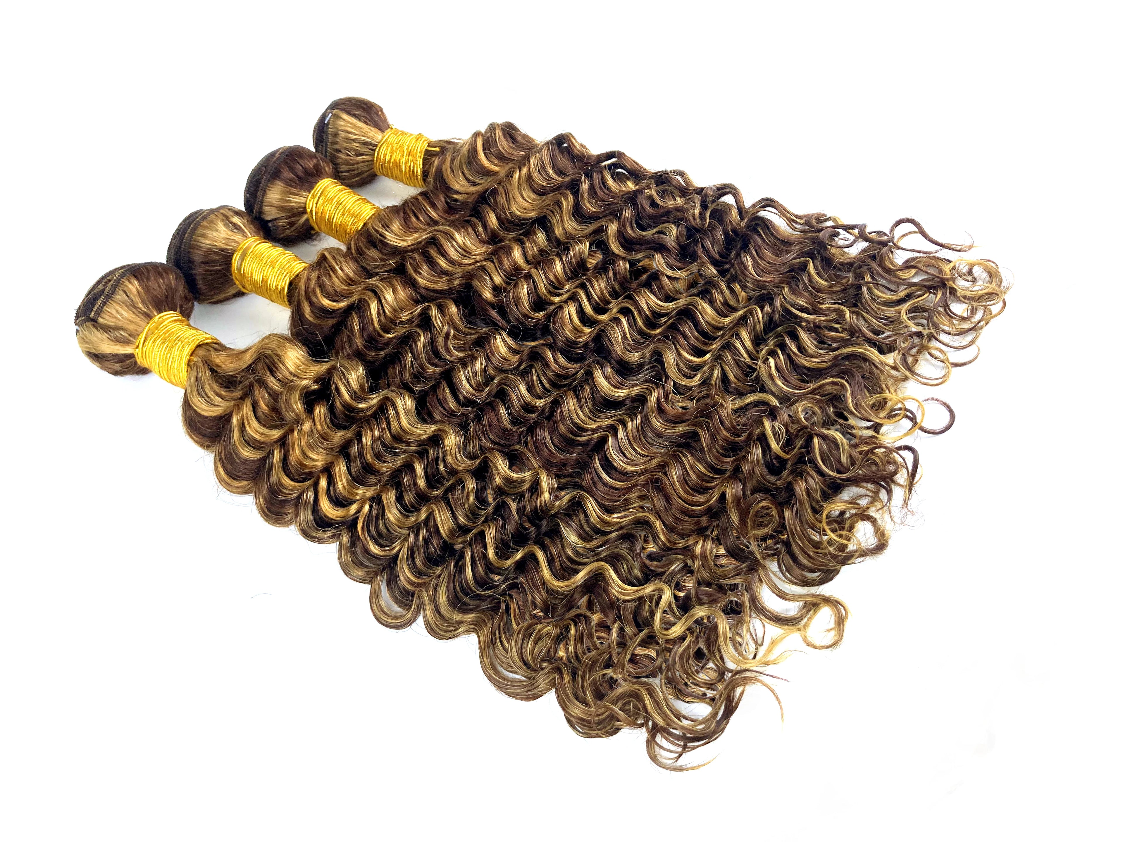30 Inch #4/27 Color Highlight Deep Wave Bundles Human Hair Burmese Hair 1/3 Bundle Deals Ombre Brown Curly Bundles For Extension