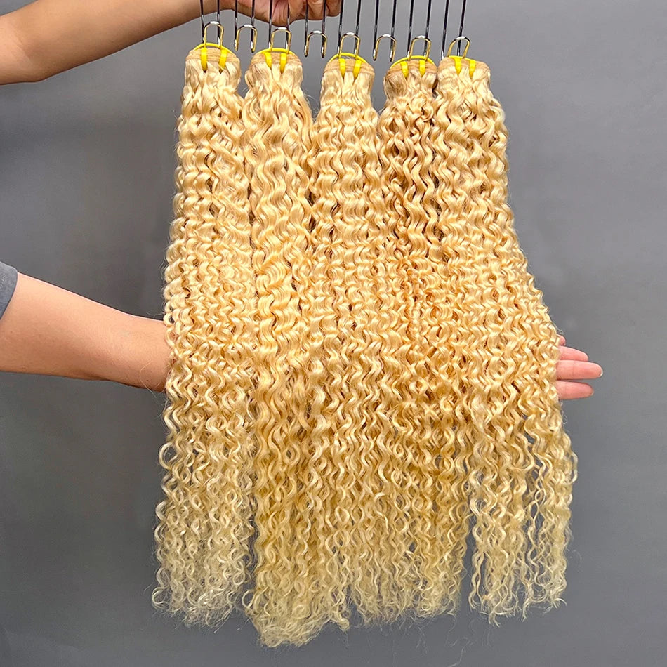 #613 Blonde Color Curly Bundles Human Hair 100% Virgin Hair Weaving Extensions 100grams 18-28 Inch Deep Curly 1 2 3 4 Bundles